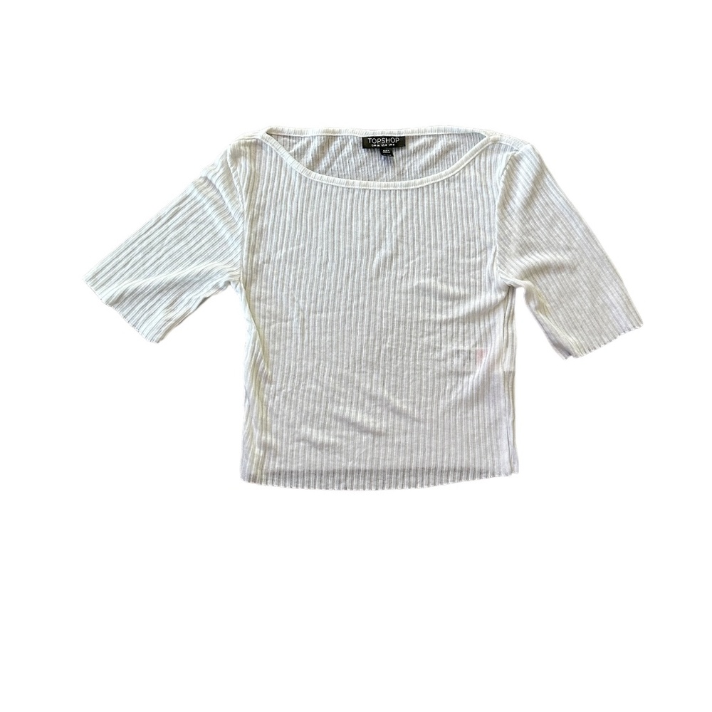 TopShop Ribbed Cropped White T Shirt Size US 4